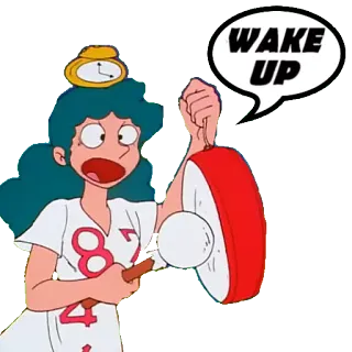 ⏰ WAKE UP dibujos animados, despertador, despertar, mujer, 84 telegram sticker