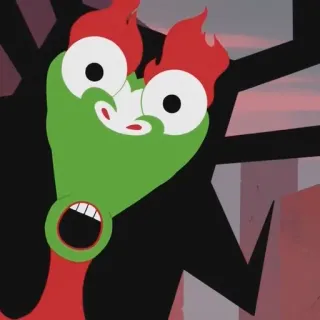 😮 Cartone animato, Espressione, Divertente, Verde, Rosso, Fiamma, Animato whatsapp sticker