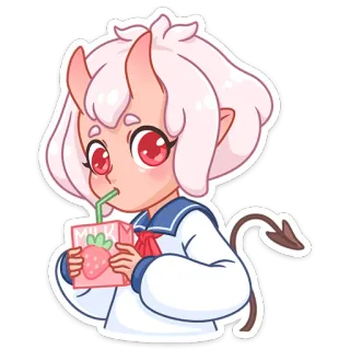 ☕ MILK Anime, Demone, Latte e fragola, Carino, Cartone animato whatsapp sticker