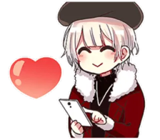 ❤️ Anime, Garçon, Coeur, Téléphone, Rouge, Béret whatsapp sticker
