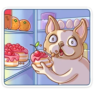 😶 cachorro, bolo, geladeira, comida, desenho animado, sobremesa, doce, comendo telegram sticker
