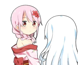 😐 Anime, Menina, Fofa, Cabelo rosa, Cabelo branco, Mangá whatsapp sticker