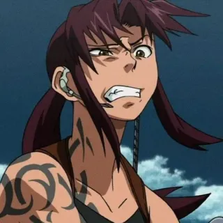 🤬 Revy Black Lagoon Anime, Frau, Waffe, Tattoo, krass whatsapp sticker