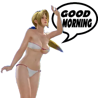 🛏 GOOD MORNING bikini, phụ nữ, chào buổi sáng, lời chào, tóc vàng, bãi biển telegram sticker