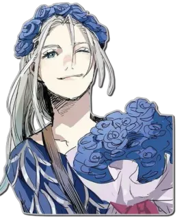 💙 Anime, Flores, Personaje, Retrato, Guiño, Arte telegram sticker
