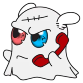 📲 fantôme, dessin animé, téléphone, en colère, points de suture, effrayant, mignon telegram sticker