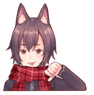 😝 anime, wolf, girl, thumbs down, dislike, scarf telegram sticker