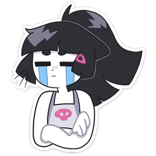 😭 cartoon, sad, crying, emo, skull, character, female telegram sticker