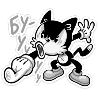 🤬 БУ-ууу cartoon, cat, black and white, monster, onomatopoeia, russian telegram sticker