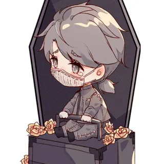 🥺 Aesop Carl Identity V Identity V, Einbalsamierer, Sarg, Rosen, Chibi, Videospiel, Charakter, Cartoon telegram sticker