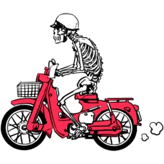 🏍 Squelette, Moto, Rouge, Noir, Dessin animé, Véhicule, Transport telegram sticker