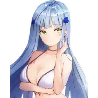 👙 anime, girl, bikini, blue hair, choker, illustration whatsapp sticker