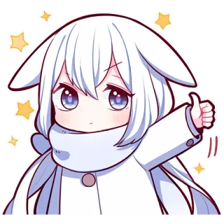 👍 애니메이션, 치비, 귀여운, 카와이, 만화, 흰머리, 별, 좋아요 whatsapp sticker