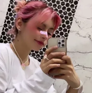 😉 woman, selfie, portrait, pink hair, casual, indoors telegram sticker