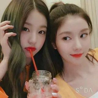 💙 SODA mulheres, meninas, bebendo, asiática, selfie, retrato whatsapp sticker