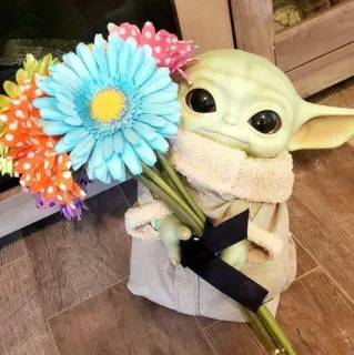 🦎 Baby Yoda Baby Yoda, Grogu, Star Wars, flores, lindo, dibujos animados, ramo telegram sticker