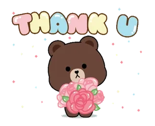 🌹 THANK U спасибо, медведь, цветы, милый, приветствие, благодарность, мультик telegram sticker