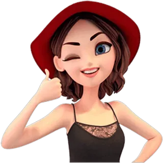 👍 kobieta, kapelusz, mrugnięcie, kciuk w górę, dziewczyna, kreskówka, słodki telegram sticker