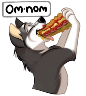 🌭 Om-nom cachorro, comendo, sanduíche, faminto, desenho animado, animal, comida telegram sticker
