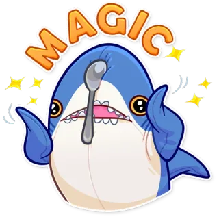 🥄 MAGIC requin, magie, cuillère, dessin animé, animal, mignon, paillettes telegram sticker