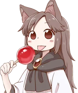 🍭 anime meisje, vossenoren, schattig, zuurstokappel, kawaii, cartoon, sticker, illustratie telegram sticker