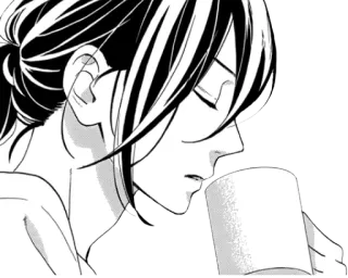 😒 anime, manga, drinking, coffee, character, monochrome whatsapp sticker