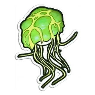 🐙 sticker, jellyfish, green, sea creature, animal, marine life telegram sticker