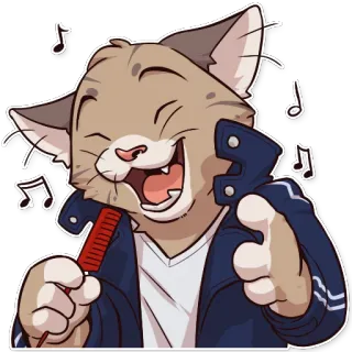 👨‍🎤 chat, musique, chant, animal, dessin animé, mignon, autocollant telegram sticker