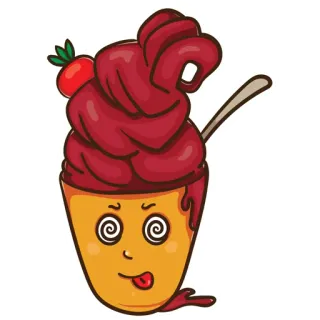 😱 helado, postre, comida, dibujos animados, ojos espiral, cara graciosa, dulce whatsapp sticker