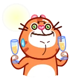 🥲 고양이, 축하, 건배, 파티, 샴페인, 웃긴, 귀여운 telegram sticker