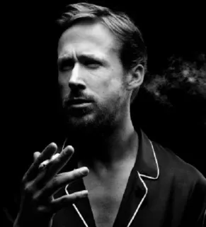 🚬 Ryan Gosling hút thuốc, thuốc lá, diễn viên, đen trắng, chân dung telegram sticker