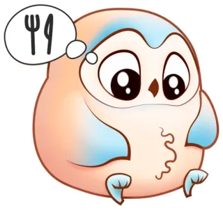 🍽 ੧੧ sowa, głodny, słodki, kreskówka, jedzenie, myślący telegram sticker