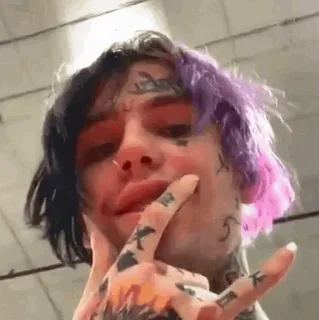 💙 Lil Peep Lil Peep, แร็ปเปอร์, นักดนตรี, ภาพเหมือน, สัก, ผมสีชมพู telegram sticker