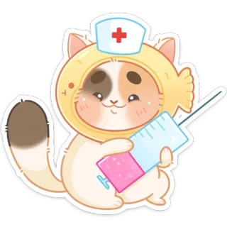 💉 gato, enfermera, jeringa, animal, dibujos animados, salud whatsapp sticker