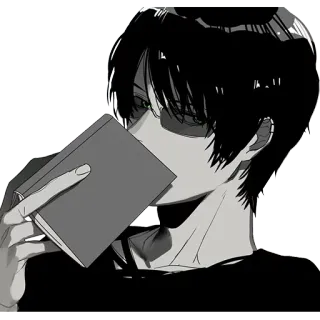 😒 anime, male, book, reading, monochrome, black and white telegram sticker