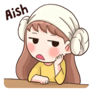 😑 Aish 漫画, 女の子, 可愛い, 退屈, 表情, アイシュ whatsapp sticker
