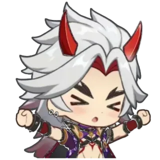 😊 Itto Genshin Impact Anime, Juego, Chibi, Personaje, Cuernos rojos telegram sticker