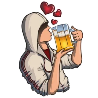 😘 persona, birra, bevanda, amore, cuori, adesivo whatsapp sticker