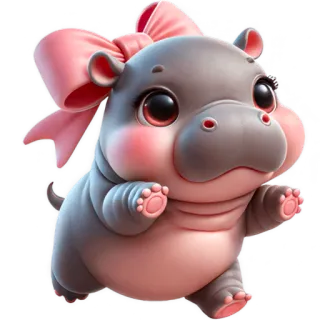 🥹 hipopotam, słodki, zwierzę, różowy, kokarda, kreskówka, dziecko telegram sticker