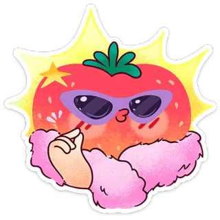 🍓 tomate, kawaii, desenho animado, adesivo, óculos, casaco de pele, legal telegram sticker