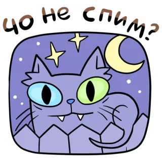 🫣 Kitty Dreams chat, chaton, étoiles, lune, nuit, rêves, mignon, dessin animé, animal whatsapp sticker