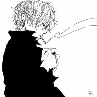🚬 Fumo, Sigaretta, Anime, Ragazzo, Monocromatico, Schizzo telegram sticker