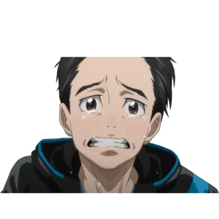 😭 Yuri Katsuki Yuri on Ice аниме, плачущий, грустный, эмоция, лицо, персонаж whatsapp sticker
