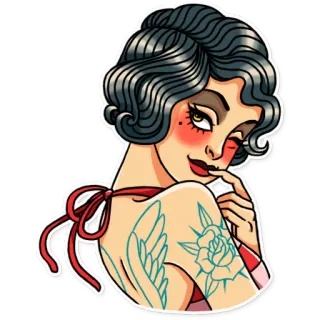 😉 woman, pin-up, tattoo, rose, wings, retro, vintage whatsapp sticker