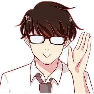 👋 Anime, Karakter, Pria, Kacamata, Melambai, Kartun telegram sticker