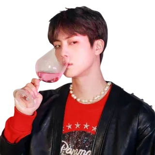 🍷 Jin Jin, BTS, K-Pop, Sänger, Promi, Wein, Perlenkette telegram sticker
