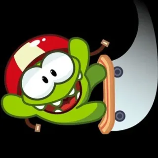 🛹 Om Nom Cut the Rope monster, green, skateboard, cartoon, game telegram sticker