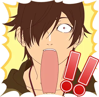 ‼ Anime, Gesicht, Ausdruck, Zunge, Überrascht, Schockiert telegram sticker