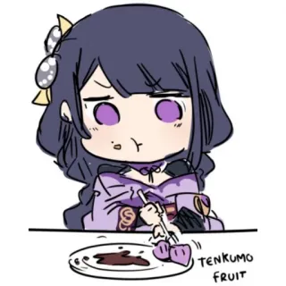 🏖 Raiden Shogun Genshin Impact TENKUMO FRUIT anime, genshin impact, cute, cartoon, digital art, fan art, food telegram sticker