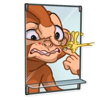 😖 猿, ニキビ, 吹き出物, 鏡, 絞る, 漫画 telegram sticker